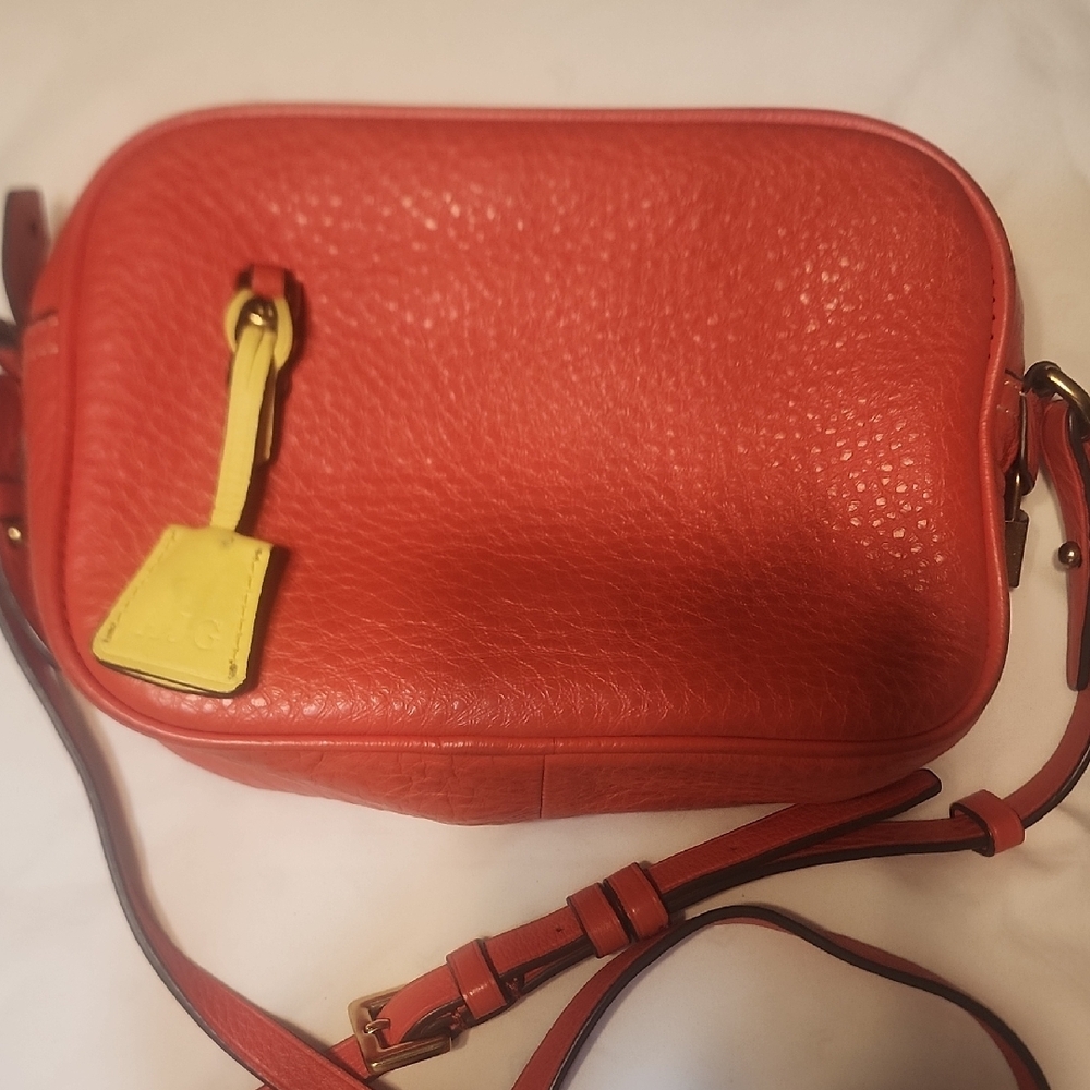 J. Crew.   Vibrant Red and Yellow Crossbody Bag with Textured Leather